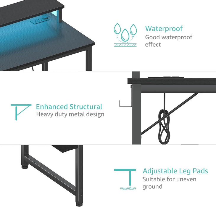 Black 40InchRGBIlluminated GamingDesk WithUSBPorts