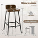 24.5'' Bar Stools Set of 2, Counter Height Bar Stools with Low Back & Footrest, Metal Frame, Industrial Bar Chairs, Armless Barstools for Kitchen Island, Pub, Kitchen, Cafe, Breakfast, Brown