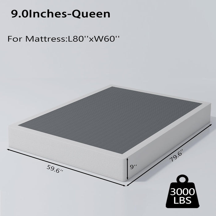 Queen Box Springs 9 Inch Heavy Duty Metal Box Spring Mattress Foundation 3000Lbs Max Weight Capacity/Non-Slip/No Noise/Easy Assembly/Easy Clean Cover