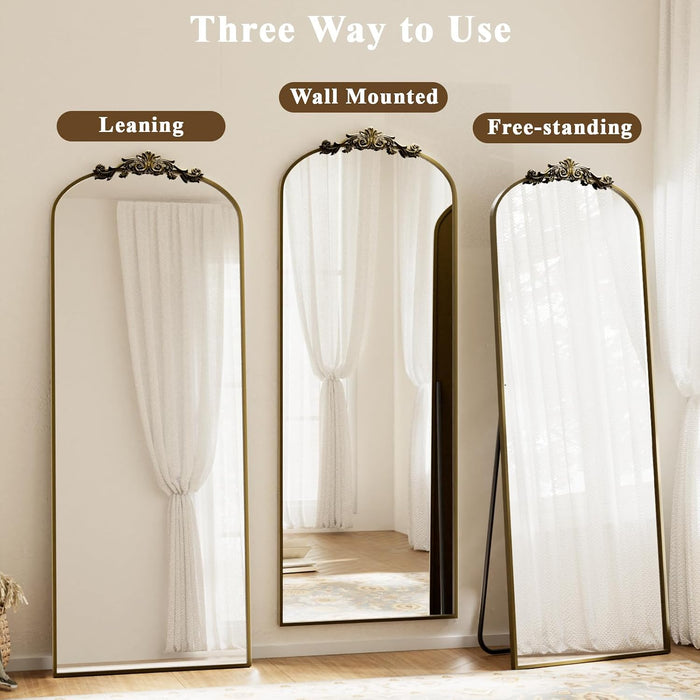 56" X 21" Full-Length Baroque Arch Mirror, Bronze