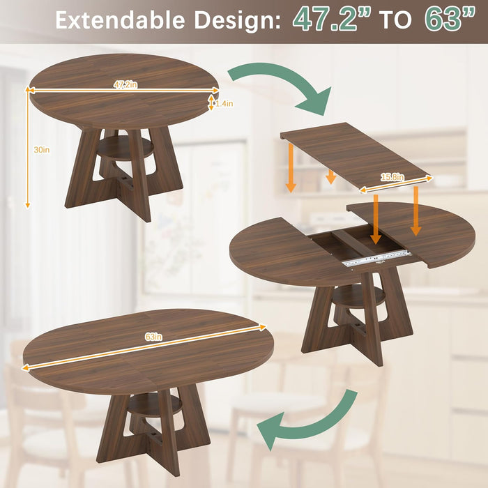 47.2"-63" Extendable round Dining Table for 4-8, Kitchen Table
