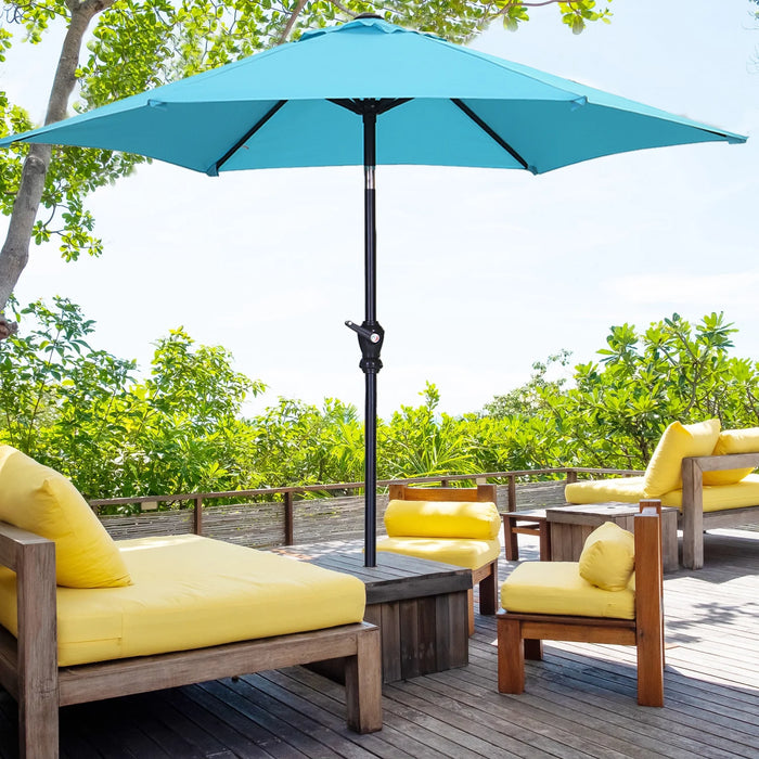 9Ft Outdoor Patio Umbrella 6 Ribs with Tilt & Crank Patio Table Umbrella for Patio, Garden and Poolside, Blue