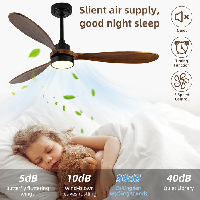52" Outdoor Ceiling Fan with Light, 6 Speeds, Remote Control, Low Profile for Bedroom, Living Room, Dining Room