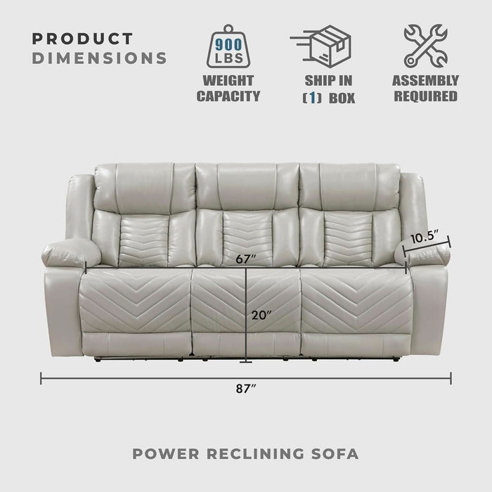 Wll Hugger Power Double Reclining Sof with Center Drop-Down Tble, Fux Lether Home Theter Seting with LED Lighting/Usb Chrging Ports/Wireless Chrger/Cup Holders, Mgzine Pocket, Gry