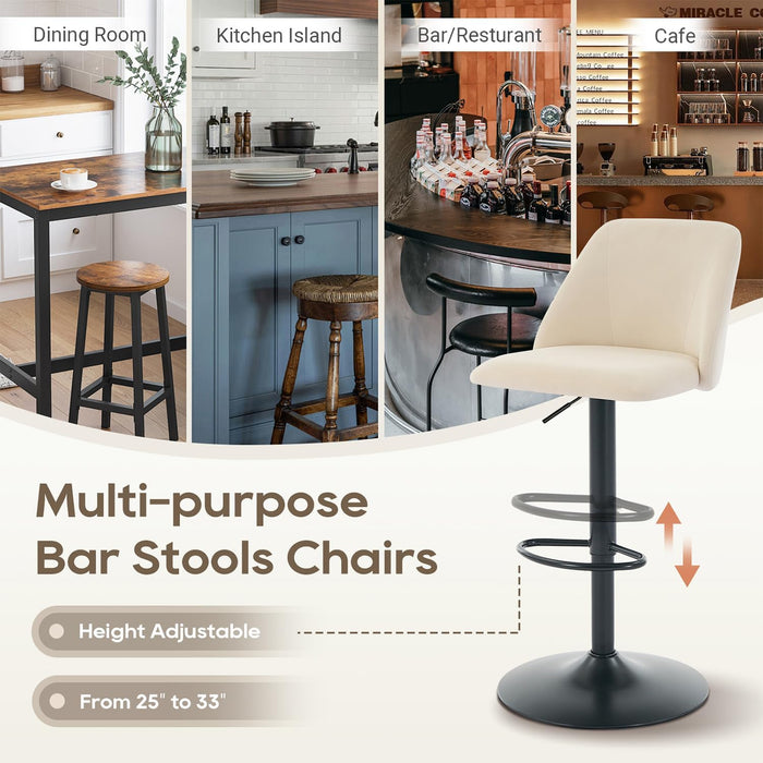 Bar Stools Set of 4, Modern Swivel Bar Chairs, Adjustable Upholstered Barstools Counter Height with Full Backrest for Bar, Dining Room, Kitchen Island, Beige