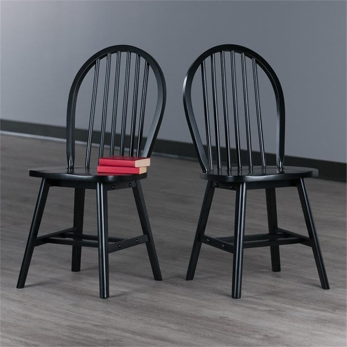 Windsor 2-Piece Chair Set, Solid Wood, Black Finish