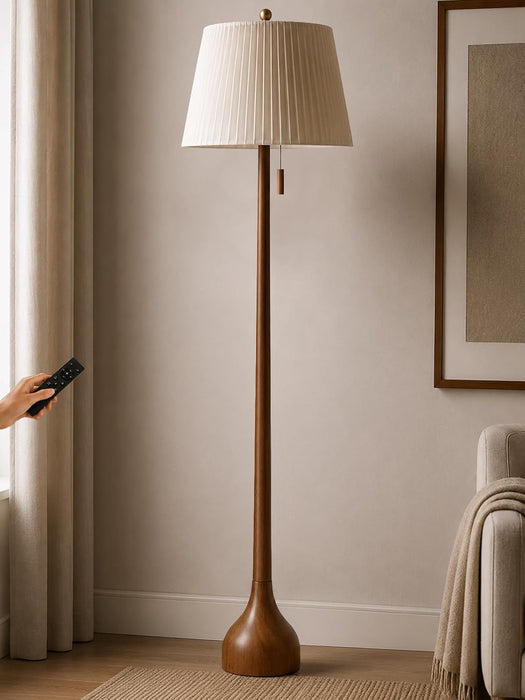 Mid Century Modern Real Wood Floor Lamp with Remote, 2 Shades