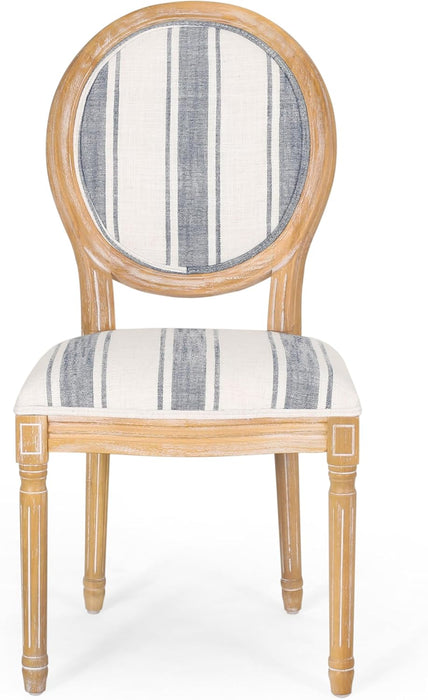 Phinnaeus Dining Chair Set, Set of 4, Wood, Dark Blue Stripes + Light Beige + Natural