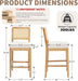 Rattan Counter Bar Stools Set of 4, Farmhouse Bar Stools with Back and Wood Legs, Upholstered Mid Century Modern Fabric Barstools Breakfast Island Chairs for Kitchen Island - White/ 26"