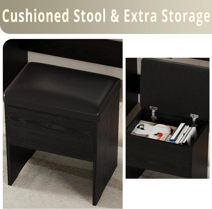 Black IntegratedLED Vanity Desk With Illuminated Mirror