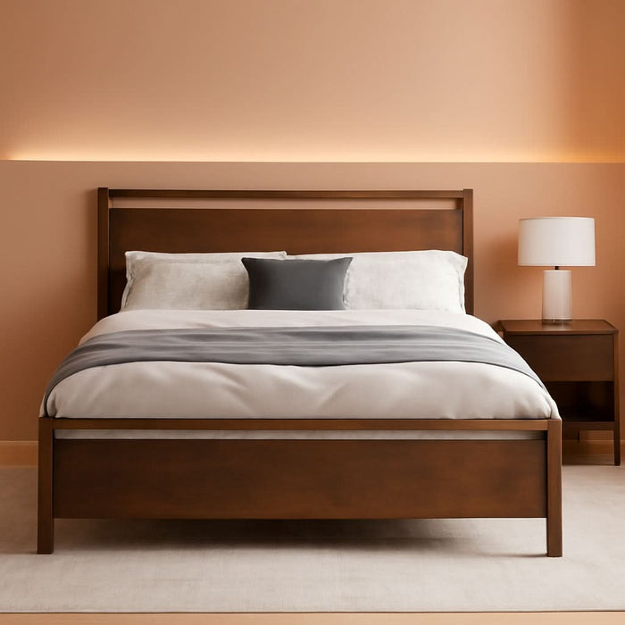 Queen Size Solid Wood Bed Frame with Headboard, Minimalist Platform Bed with Wooden Slats Support/No Box Spring Needed/Easy Assembly/Noise-Free, Dark Brown