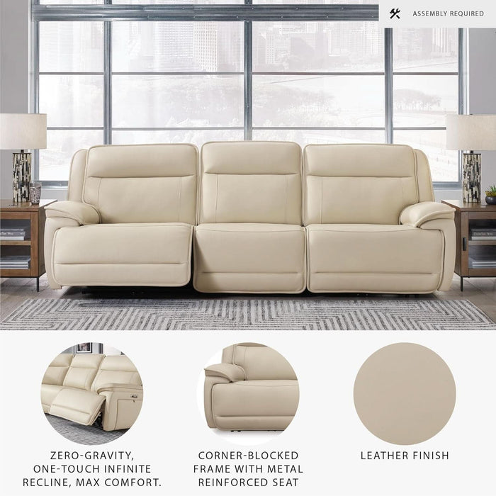 Double Deal Modern Leather Match 3-Piece Power Reclining Sofa Sectional with Adjustable Headrest, USB Ports, Storage and Cup Holders, Beige