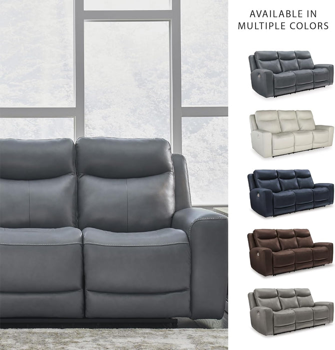 Signature Design by Ashley Mindanao Contemporary Leather Match Upholstered Power Reclining Sofa with Adjustable Headrest and USB Ports, Gray