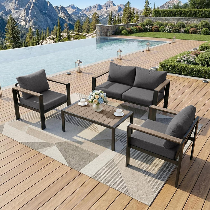 Aluminum Outdoor Patio Furniture Set 4 Pieces Dark Gray