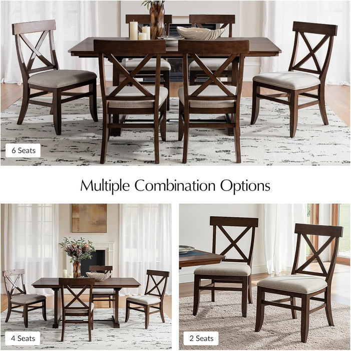 Solid Wood Dining Chairs Set of 2 with Cross Back, Walnut