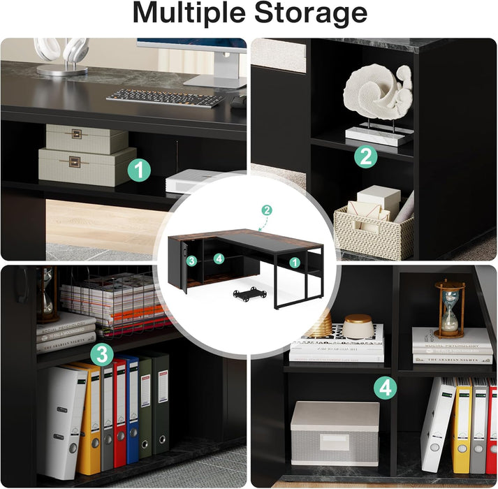 Large Executive Desk with File Cabinet, 71 Inch L Shaped Computer Desk Office Desk with Drawers and Storage Shelves, Business Furniture Desk Workstation for Home Office, Black