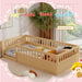 Floor Bed for Kids, Twin Size Montessori Bed with High Fence Railings, Wood Playhouse Bed with Rails for Baby Boys Girls Teens, No Slats Included, Natural