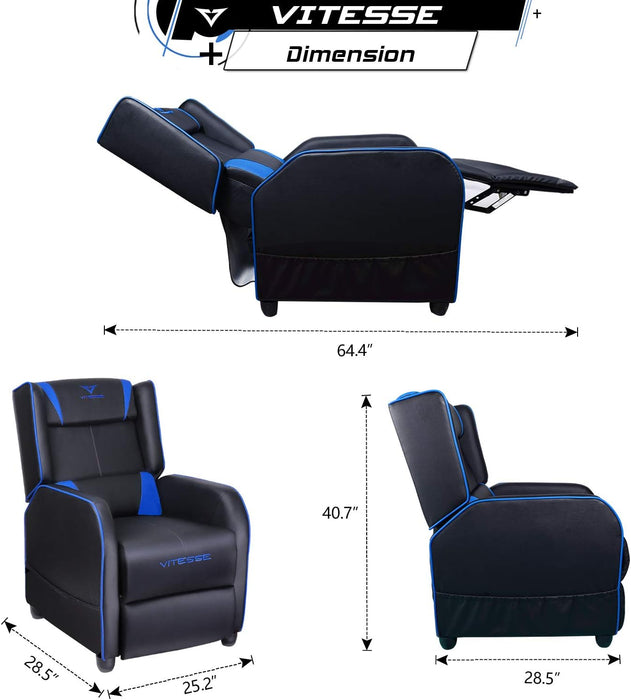 VIT Gaming Recliner Chair Racing Style Single PU Leather Sofa Modern Living Room Recliners Ergonomic Comfortable Home Theater Seating, Blue.