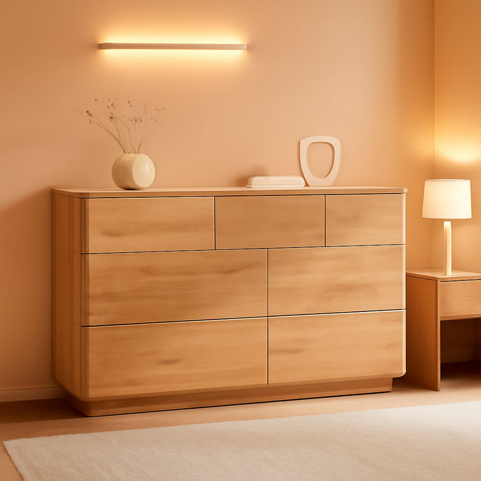 FiftyTwoInch DresserStorage OakFinish TVStand CurvedProfile