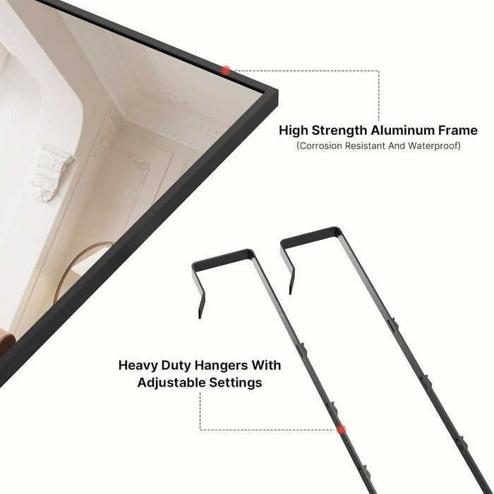 48X14 Inch Full Length Tempered Glass Door Mirror - over the Door Hanging, No Drill Installation, Suitable for Bedroom & Closet, Sturdy Hanging Design