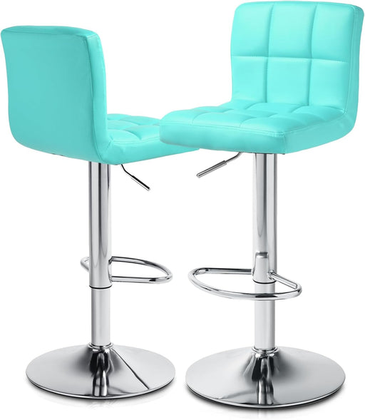 Adjustable Bar Stools Set of 2 PU Leather Swivel Counter Height Modern Square Island Barstool with Back for Kitchen Counter Chairs, Cyan