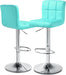 Adjustable Bar Stools Set of 2 PU Leather Swivel Counter Height Modern Square Island Barstool with Back for Kitchen Counter Chairs, Cyan