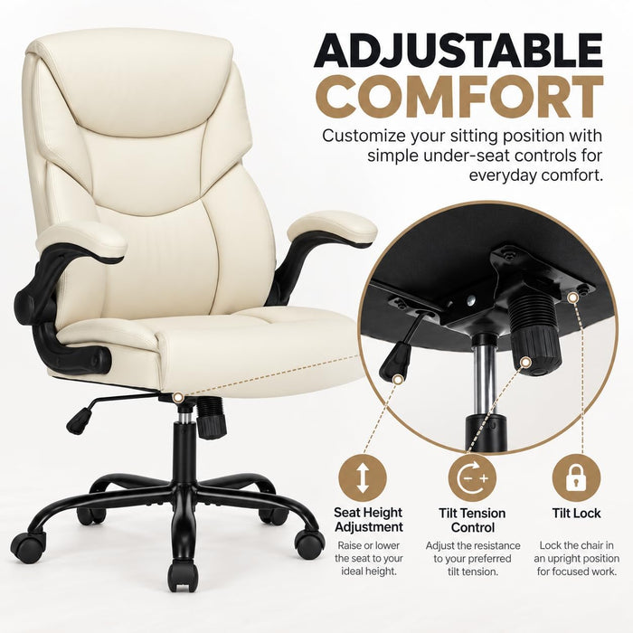 Executive Office Chair with Lumbar Support, High Back, up to 275 Lbs, White