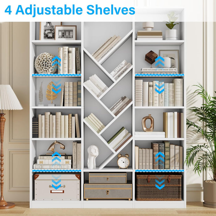 78.7" Bookcase, 6 Tier Large Bookshelf with Storage, Floor Standing Display Storage Shelves, Modern Tall Floor Standing Book Shelf for Living Room,White