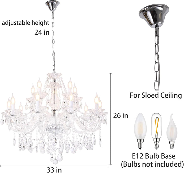 Clear K9 Crystal Chandelier 15 Light Pendant Lighting Fixture for Dining Room Living Room Bedroom Hallway Entryway Elegant Ceiling Lamp E12 Clear