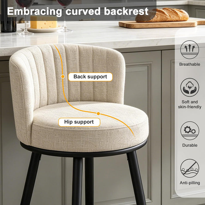 Swivel Bar Stools Set of 2, 28" Seat Height, Modern Design | Upholstered Barstools with Back and Footrest, Metal Legs, Suitable for Kitchen Island, Counter, Dining Room