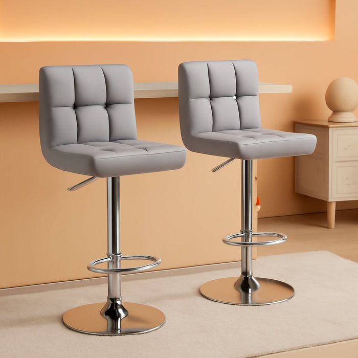 Bar Stools Set of 2, PU Leather Adjustable Barstools, Modern Counter Stools with Back and Footrest, Counter Height Barstools for Bar, Kitchen, Dining Room, Light Gray