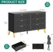 Fluted Dressers, 6 Drawer Dressers & Chests of Drawers, Metal Modern Dresser for Room, Entryway, Hallway, Black