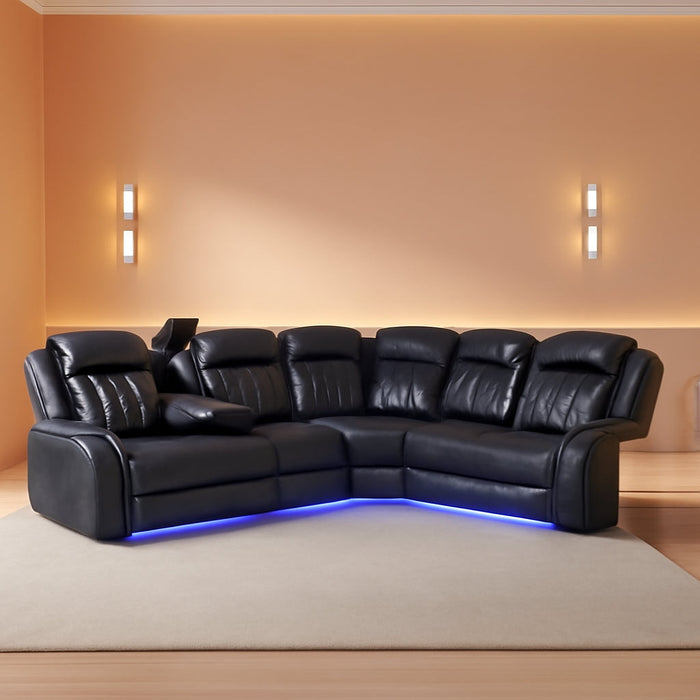 Power Recliner Sectional Sofa Set, Leather Sectional Sofa Sets for Living Room, Power Reclining Sectional Couch with Led Lights, Cup Holder, Wireless Charging, Hidden Storage, Black
