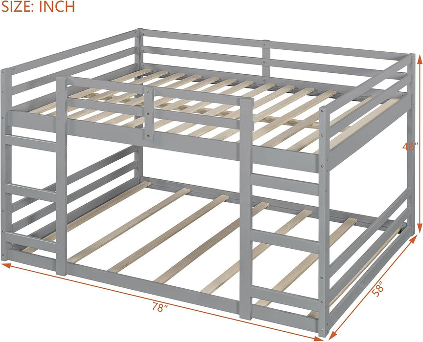 Full Over Full Bunk Bed SolidWoodSpaceSaving GrayFinish