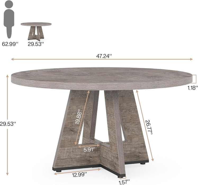 Farmhouse Dining Table, 47 Inch round Dinner Table for 4, Rustic round Dining Room Table for Home Dining Room Living Room (Grey)