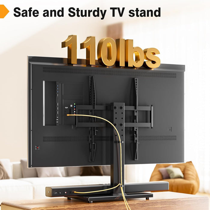 Universal TV Stand - Table Top TV Stand for 27-60 Inch LCD LED Tvs - 6 Level Height Adjustable TV Base Stand with Tempered Glass Base & Wire Management, VESA 400X400Mm