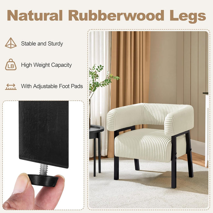 Corduroy Barrel Accent Chair, Modern Upholstered Armchair with Solid Wood Legs, Cozy Leisure Chair with Pocket Coiled Seat for Living Room, Bedroom, Reading Nook Beige