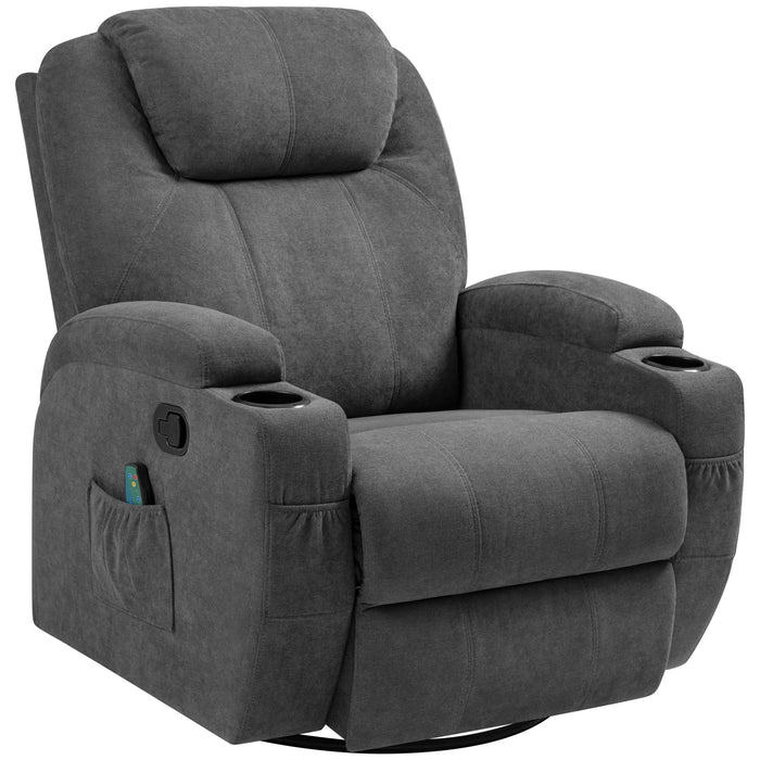 Recliner,Modern Fabric Rocking Chair with Massage,360 Degree Swivel Single Sofa Seat with Drink Holder