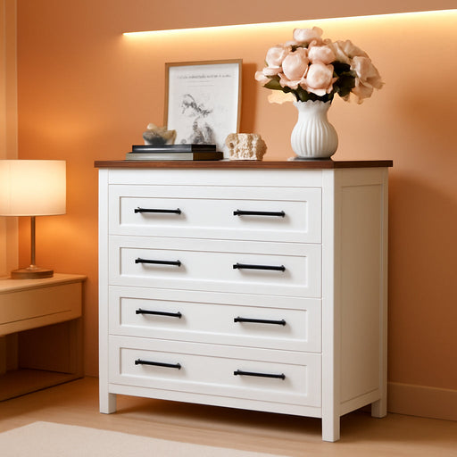 White Dresser Tall for Bedroom,Wooden 5 Drawer Dresser for Nursery,Chest of Drawers for Bedroom, Closet Storage Organizer for Living Room, Hallway, Closet (Brown&White)