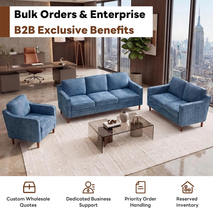 80 Inches Brilliant SkyBlue Chenille Sofa Reinforced