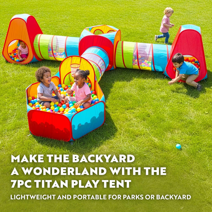 7Pc Kids Play Tent with 1 Big Ball Pit for Babies, 3 Play Tunnel for Toddlers, and 3 Pop up Tents Playhouse Bundle, Best Birthday Gift for Boys & Girls, Indoor & Outdoor Use Portable Play Center
