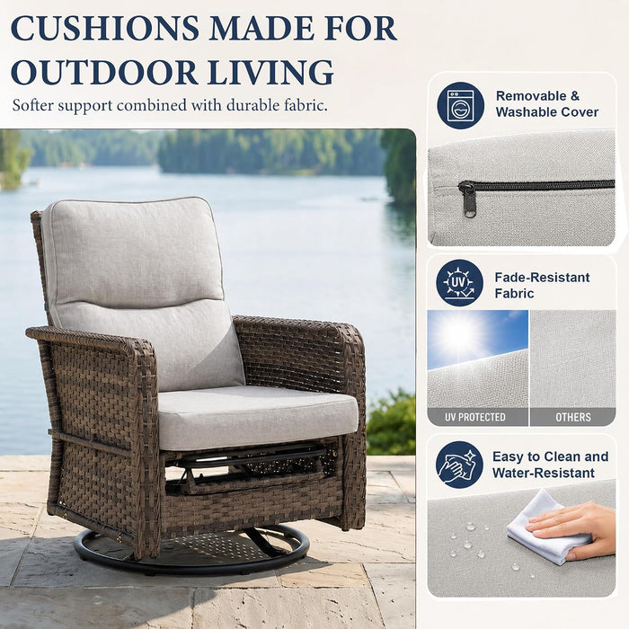 3 Piece Patio Furniture Set, Swivel Rocking Recliner Chairs with Footrests
