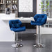 Breni Velvet Diamond Tufted Swivel Adjustable Height Barstools, Set of 2, Blue