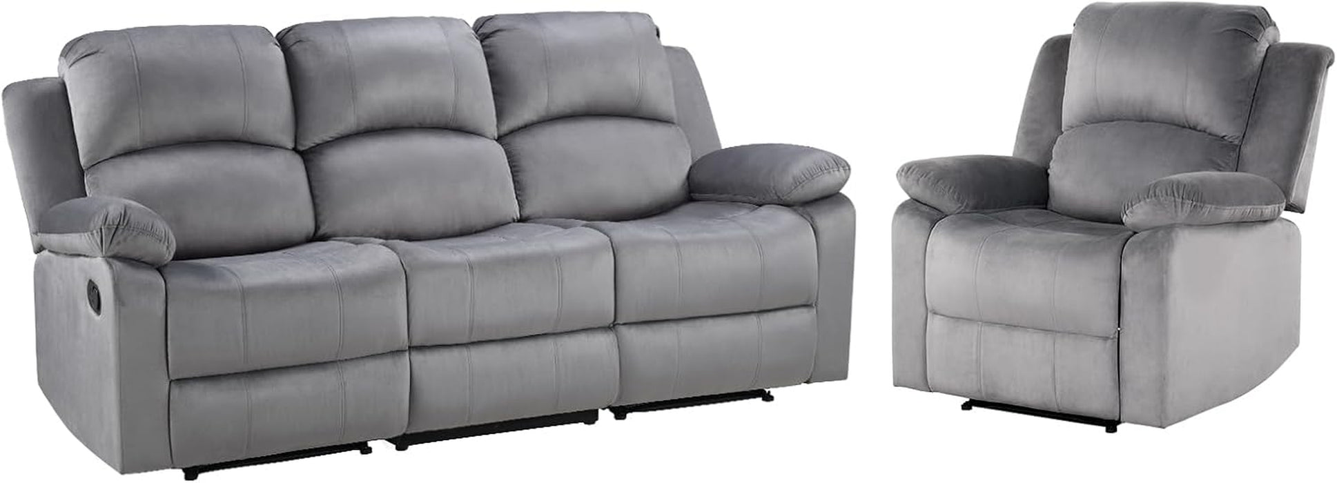 Manual Reclining Couch Set for Living Room, Include 1 Recliner Chair, 3 Seat Sofa, Soft Microfiber Recliner Sofa Furniture Set for Home and Office, Grey
