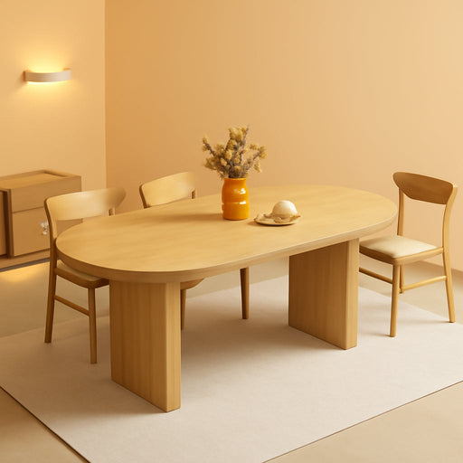 70.8 Inch Kitchen Dining Table for 4-6 People, Oval Kitchen Table with Wood Strip Base, Modern Farmhouse Large round Dining Room Tables for Kitchen Living Room (Natural)