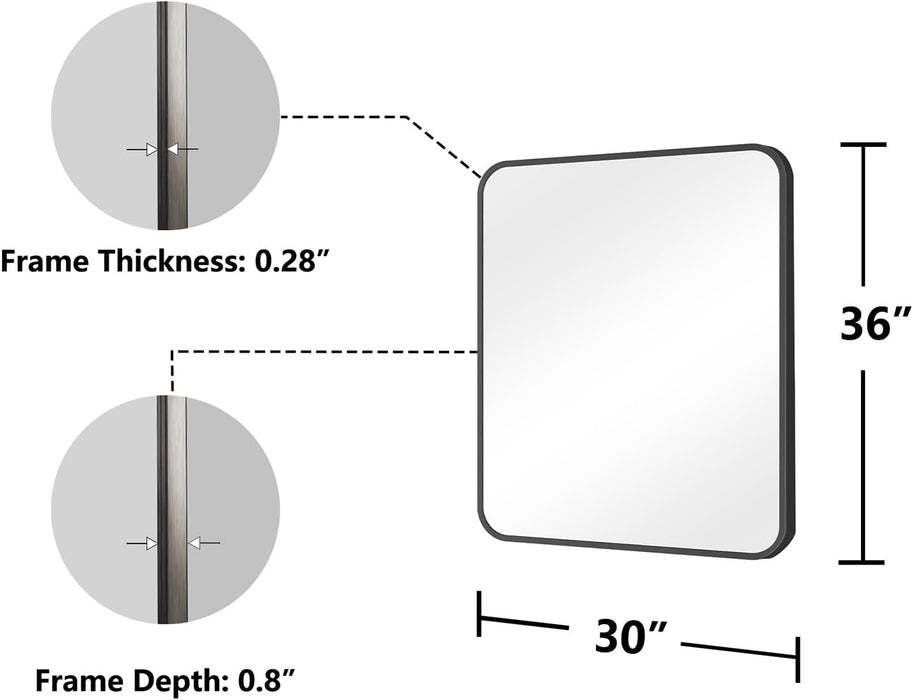 Bathroom Mirror, 30X36 Inch Black Metal Framed Mirror for Bathroom, Tempered Glass, Anti-Rust, Rounded Rectangle Mirror for Restroom, Bedroom, Black