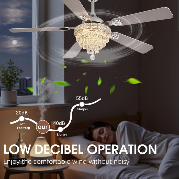 52" Crystal Chandelier Ceiling Fan with Lights - (Glam, Chrome)