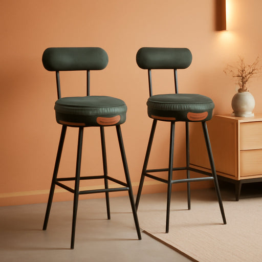 EKHO Collection - Bar Stools Set of 2, Bar Height Swivel Bar Stools with Back, Synthetic Leather with Stitching, Mid-Century Modern, 30-Inch Tall Barstools for Kitchen Home Bar, Forest Green