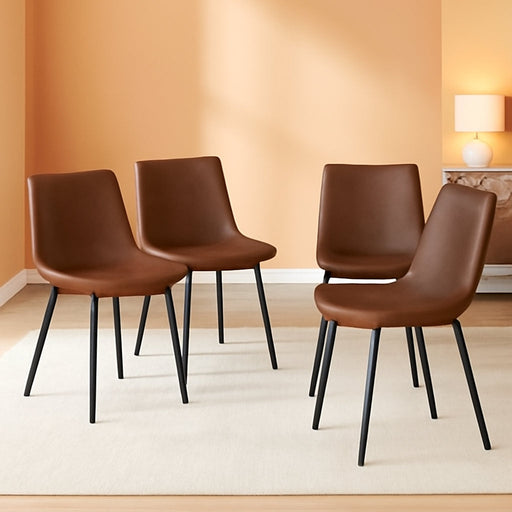 Upholstered Dining Chairs Set of 4 - Water-Resistant PU Leather Kitchen Chairs with 300Lb Capacity, for Dining Room, Office, Coffee Shop.Brown.