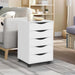 5 Drawer Chest Wood File Cabinet Rolling Storage Dresser with Wheels for Home Office, White